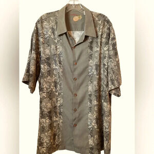 Men’s Caribbean Joe Army Green Hawaiian Print Button Down Casual Shirt